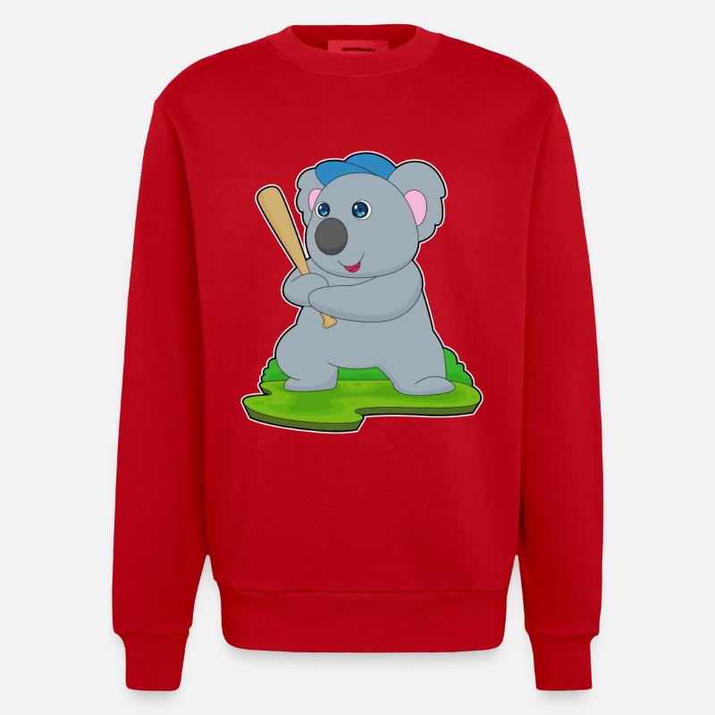 Koala Baseball Baseballschläger - Heavyweight Oversized Organic Crew Neck Made in EU - Rot