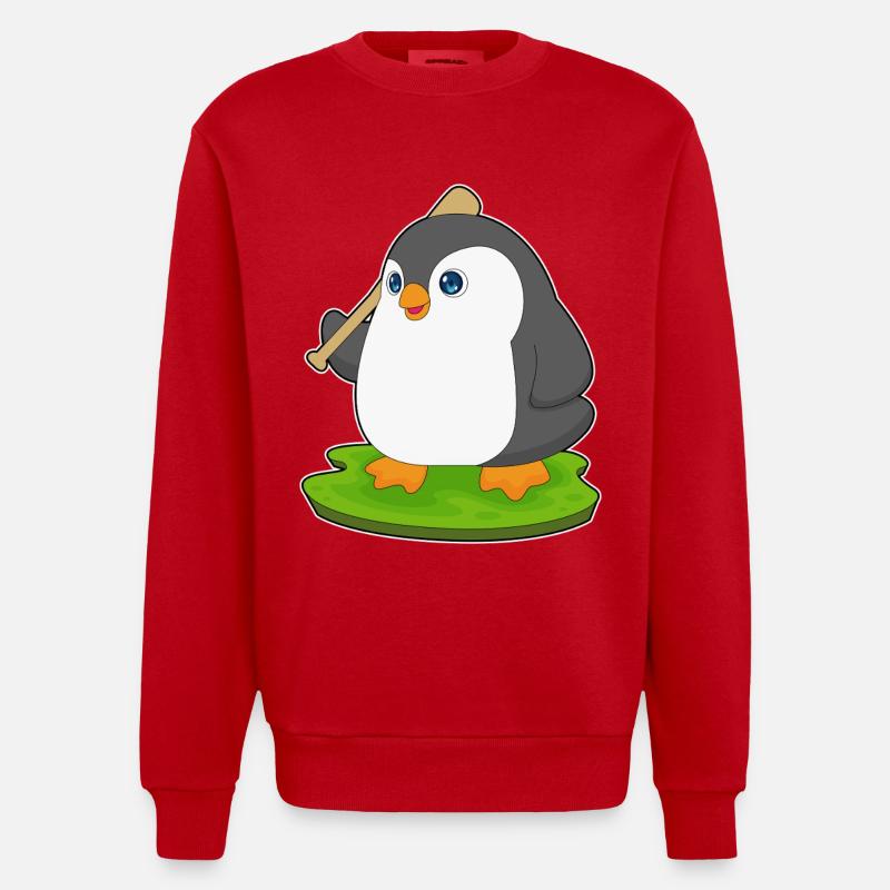 Pinguin Baseball Baseballschläger - Heavyweight Oversized Organic Crew Neck Made in EU - Rot