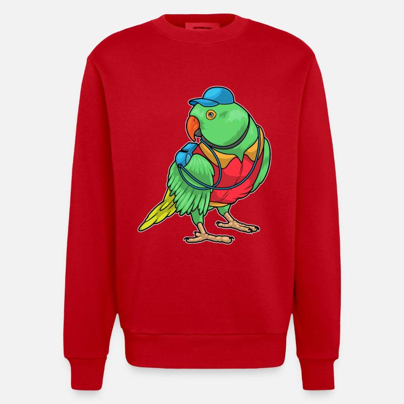 Parrot Referee Whistle - Heavyweight Oversized Organic Crew Neck Made in EU - red