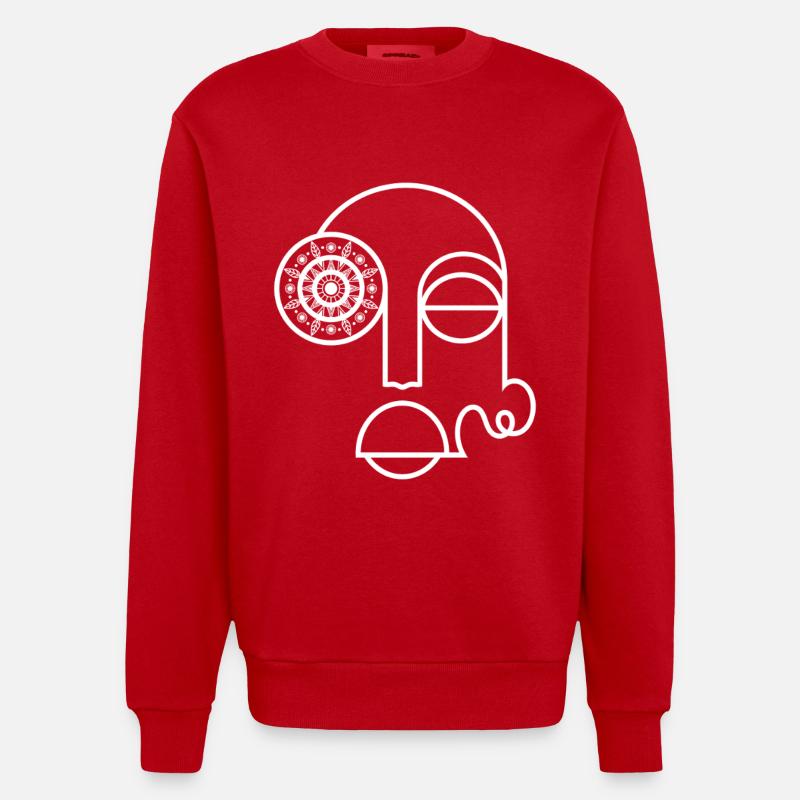 Abstract Face / Modern Abstract Face - Heavyweight Oversized Organic Crew Neck Made in EU - red