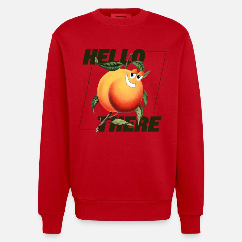 Peach Retro – Hello There Statement - Heavyweight Oversized Organic Crew Neck Made in EU - red