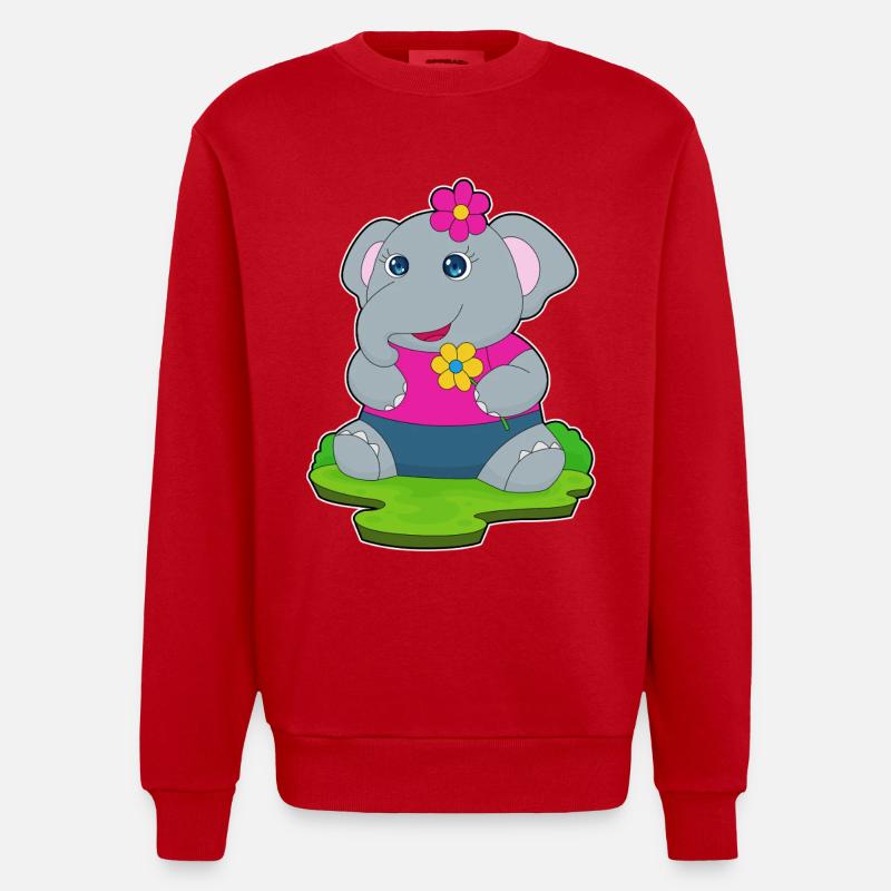 Elephant Flowers - Heavyweight Oversized Organic Crew Neck Made in EU - red