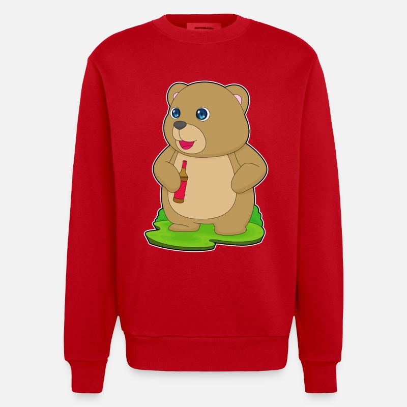 Bear bouteille de bière - Sweat bio épais oversize fabriqué en UE - rouge