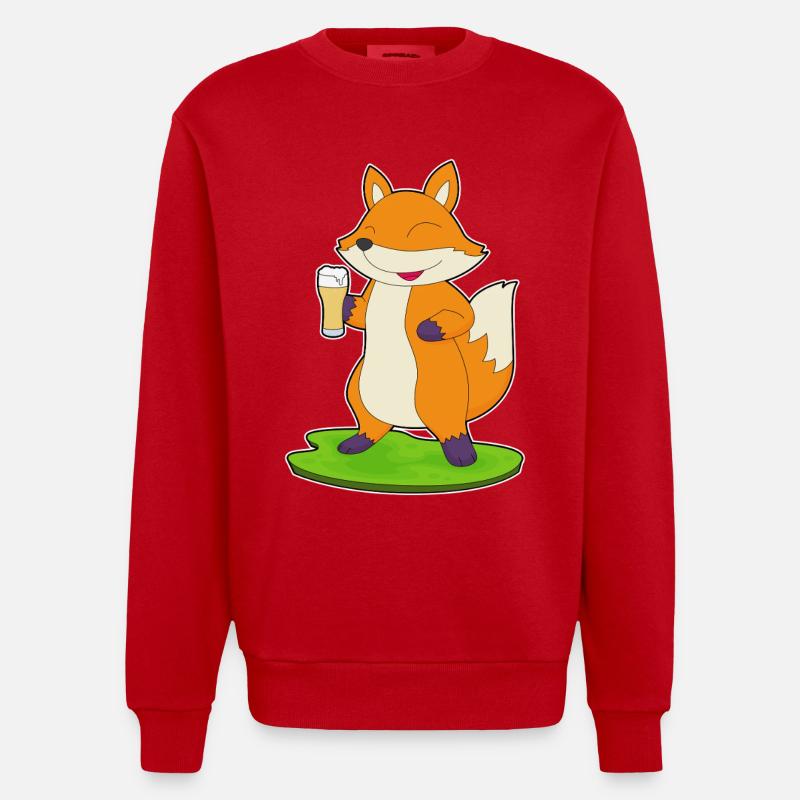 Fuchs Bier - Heavyweight Oversized Organic Crew Neck Made in EU - Rot