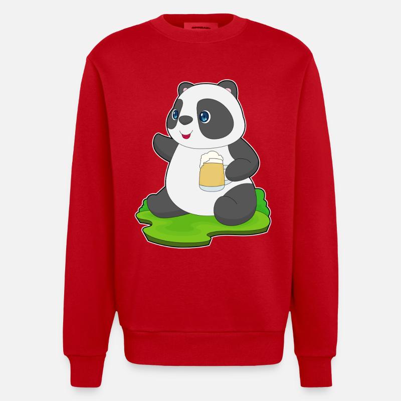 Panda Bier - Heavyweight Oversized Organic Crew Neck Made in EU - Rot