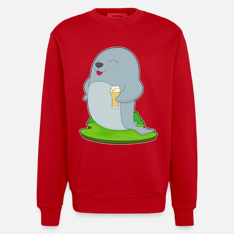 Bière de phoque - Sweat bio épais oversize fabriqué en UE - rouge