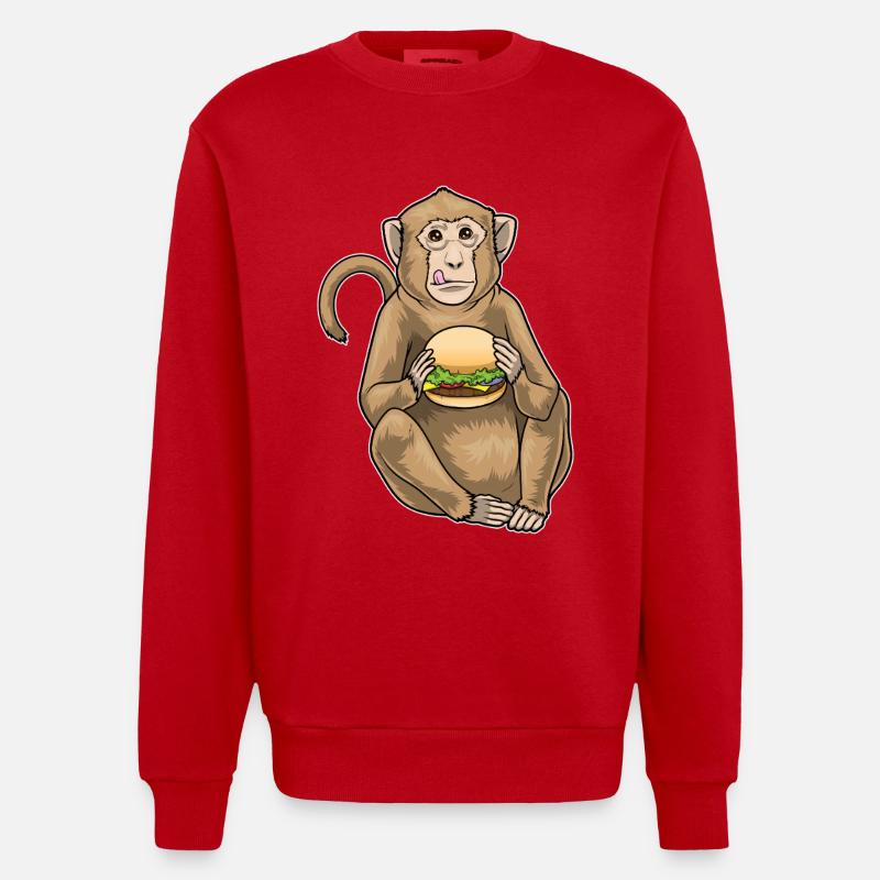 Monkey Cheeseburger - Heavyweight Oversized Organic Crew Neck Made in EU - red