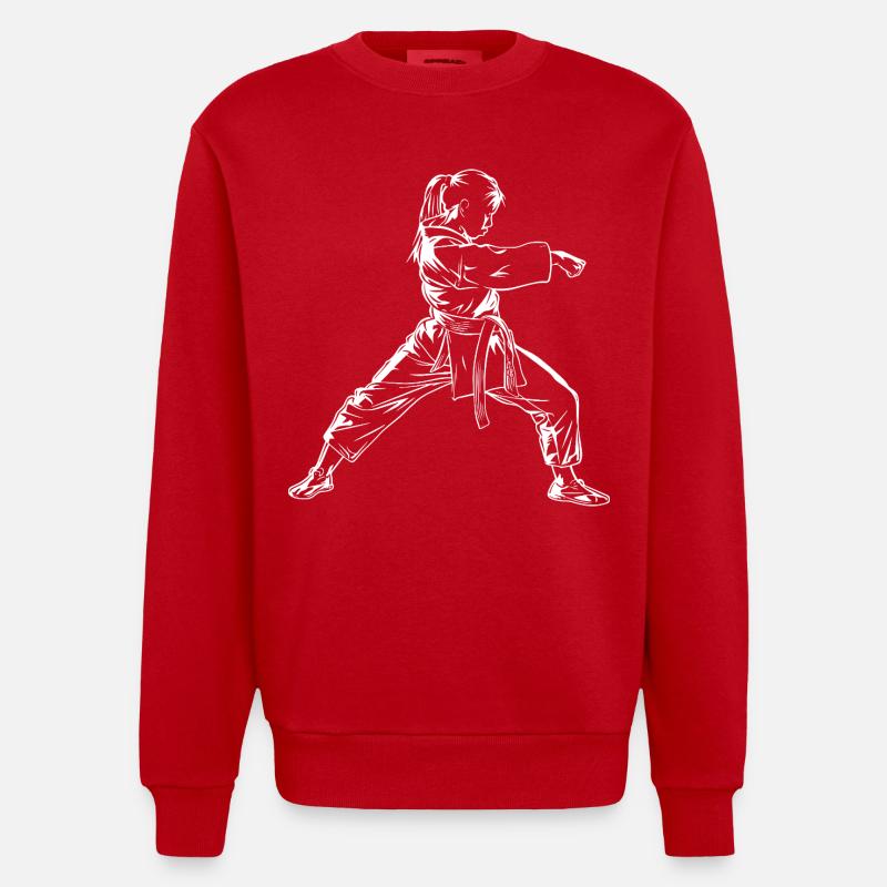 Karate Mädchen Skizze - Heavyweight Oversized Organic Crew Neck Made in EU - Rot