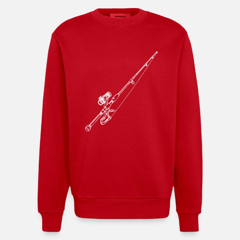 Dessin de canne à pêche - Sweat bio épais oversize fabriqué en UE - rouge