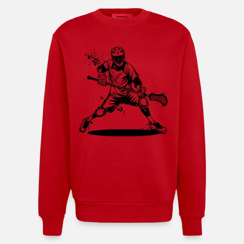Dessin d’un joueur de crosse - Sweat bio épais oversize fabriqué en UE - rouge