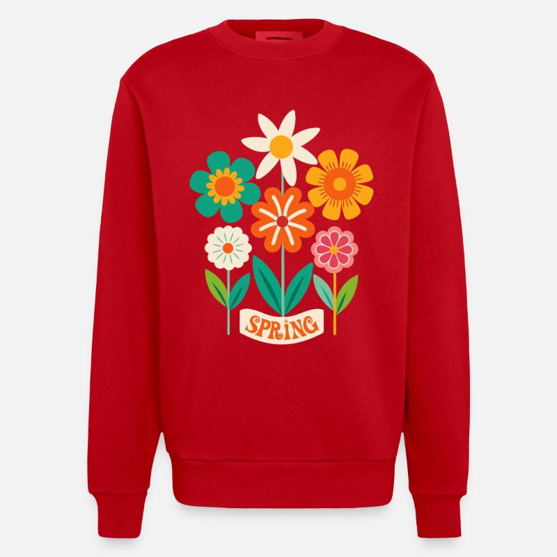 Printemps Fleurs Fleurs - Sweat bio épais oversize fabriqué en UE - rouge
