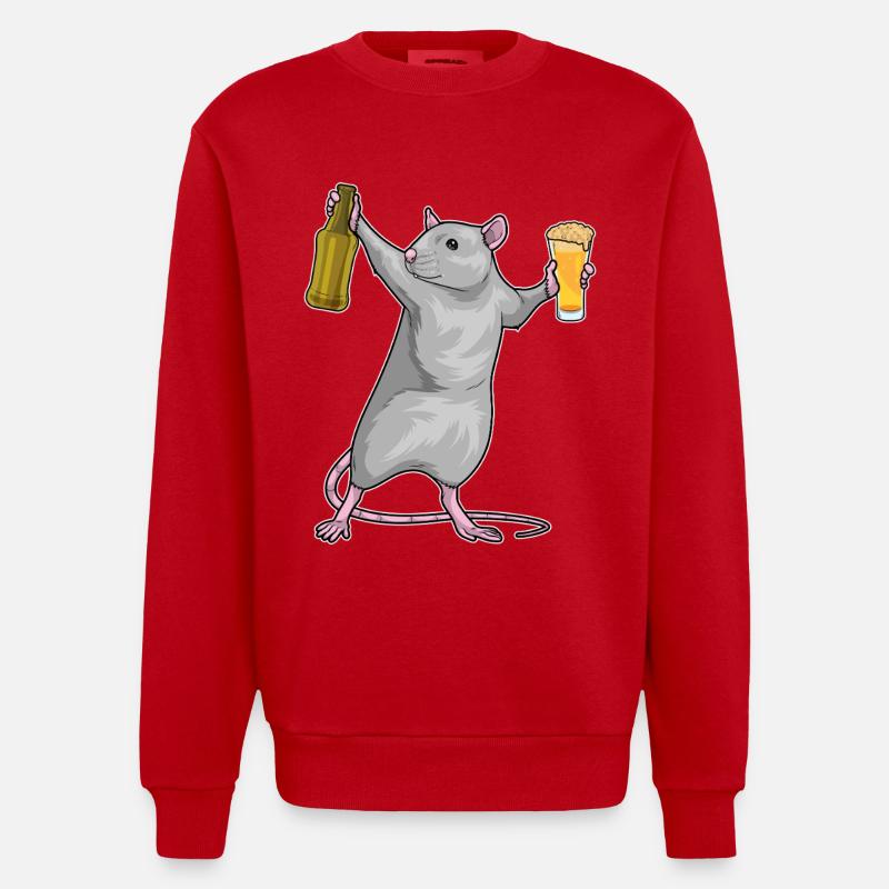 Rat Bouteille de bière - Sweat bio épais oversize fabriqué en UE - rouge