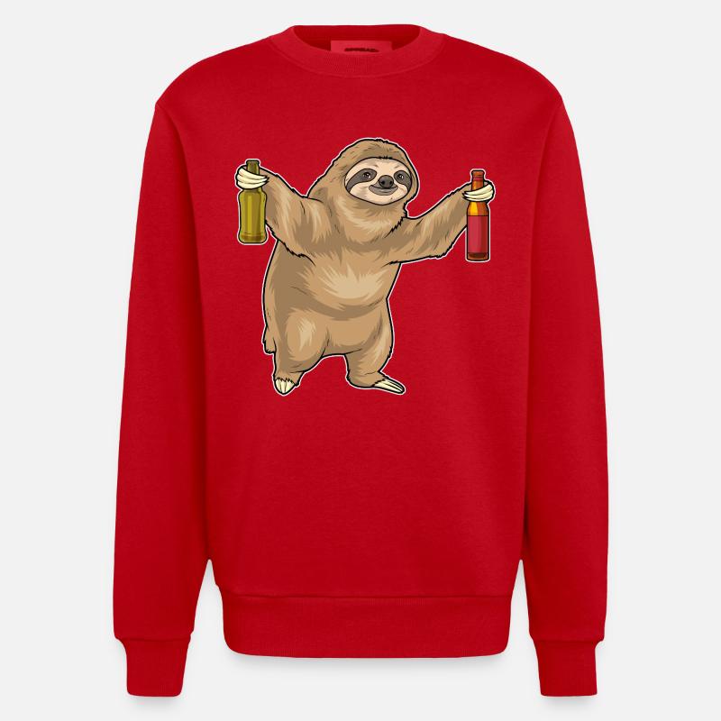 Faultier Flasche Bier - Heavyweight Oversized Organic Crew Neck Made in EU - Rot