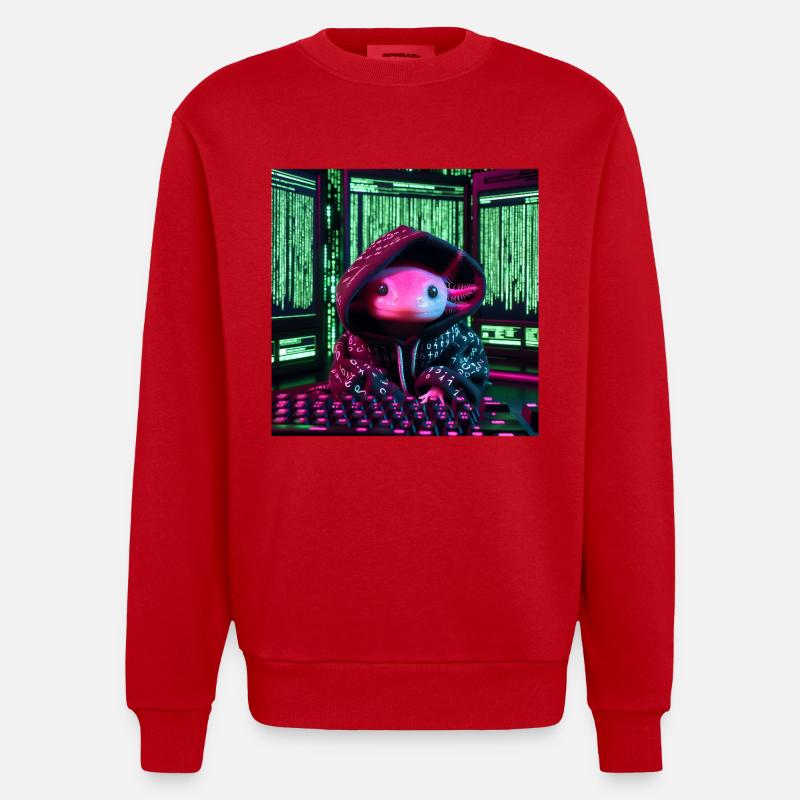 Cyber-Axolotl im digitalen Code-Look - Heavyweight Oversized Organic Crew Neck Made in EU - Rot