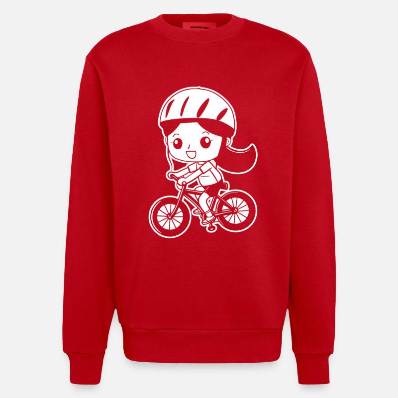 Radfahrerin Comic Stil - Heavyweight Oversized Organic Crew Neck Made in EU - Rot