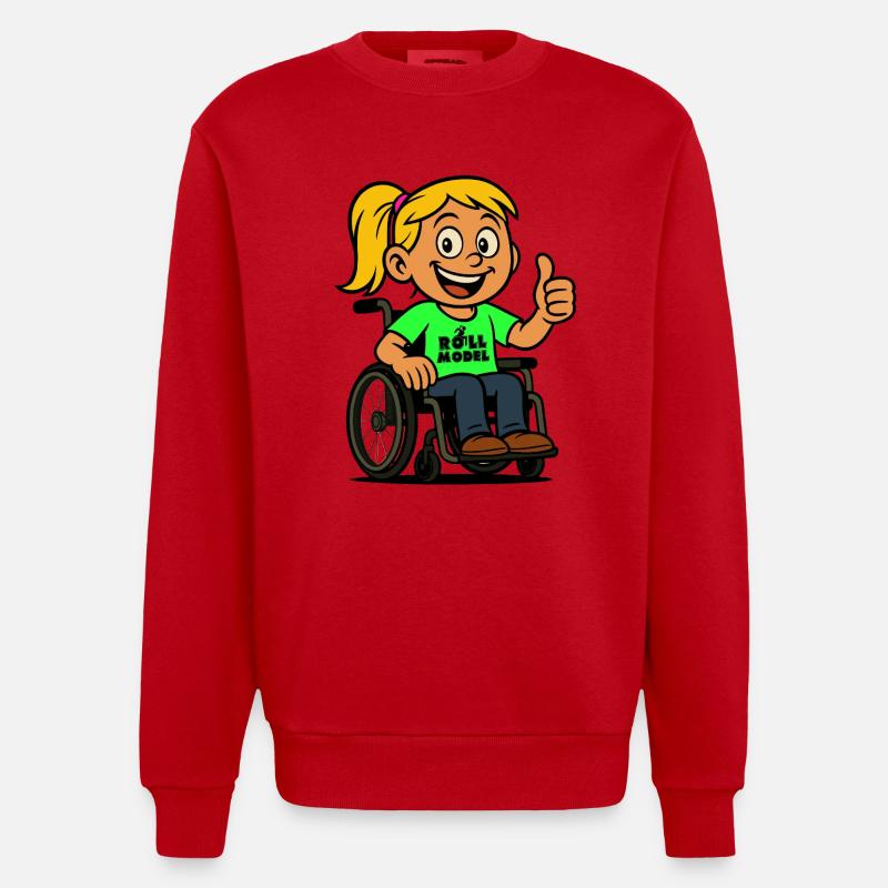 Lolla Vorbild der Rollstuhlfahrer. Rollstuhl # - Heavyweight Oversized Organic Crew Neck Made in EU - Rot