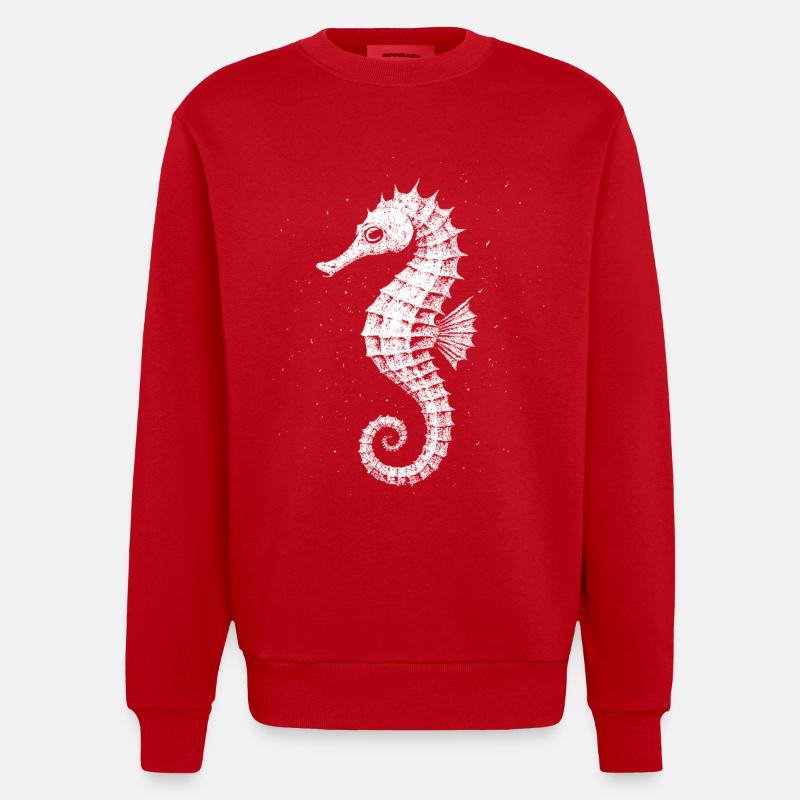 Sea horse - Heavyweight Oversized Organic Crew Neck Made in EU - red