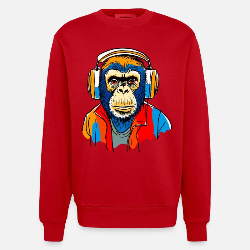 Affe mit Kopfhörern - Heavyweight Oversized Organic Crew Neck Made in EU - Rot