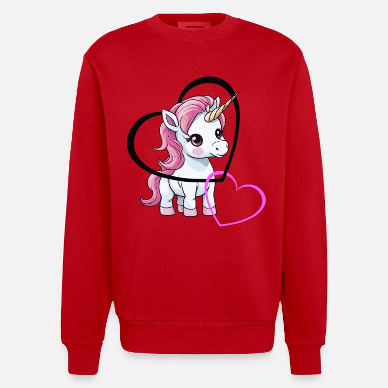 Einhorn Herz Herzen Valentin - Heavyweight Oversized Organic Crew Neck Made in EU - Rot