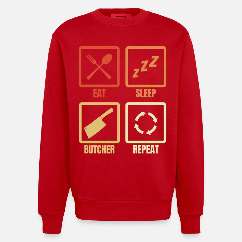 Manger Dormir Boucher Répéter - Sweat bio épais oversize fabriqué en UE - rouge