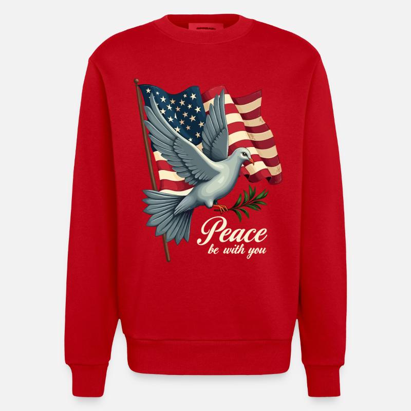 Friedenstaube mit Flagge - Heavyweight Oversized Organic Crew Neck Made in EU - Rot