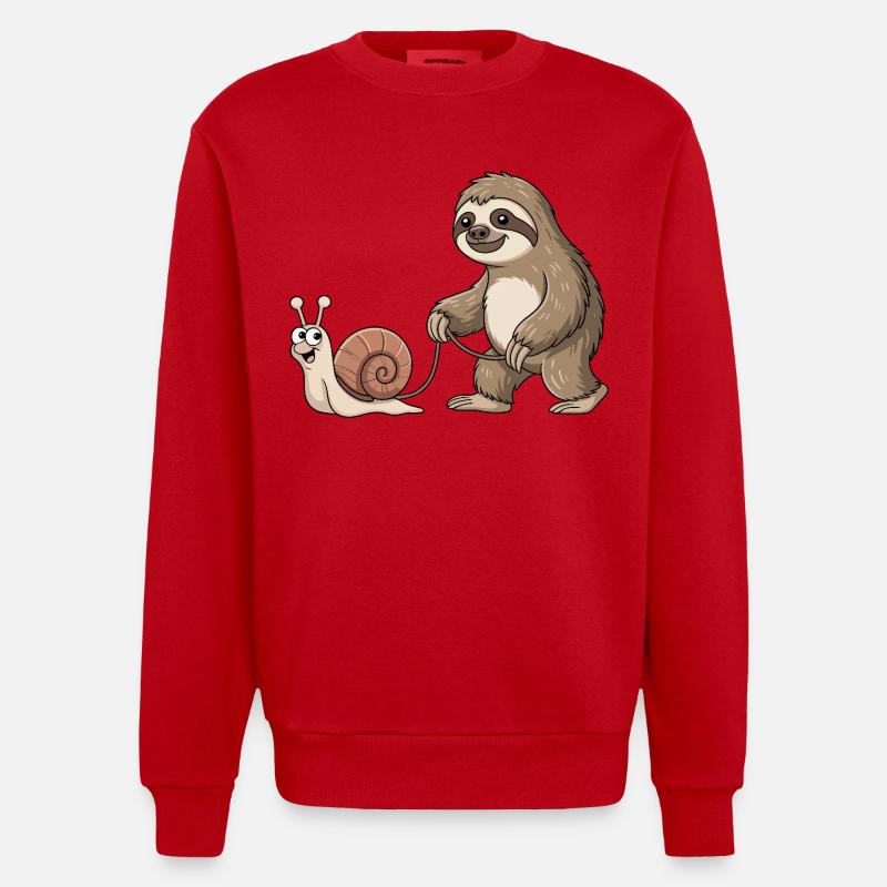 Sloth and snail - Heavyweight Oversized Organic Crew Neck Made in EU - red