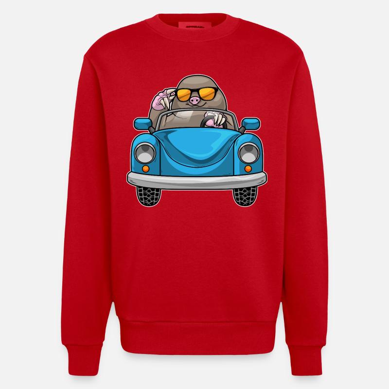Mole Car - Heavyweight Oversized Organic Crew Neck Made in EU - red
