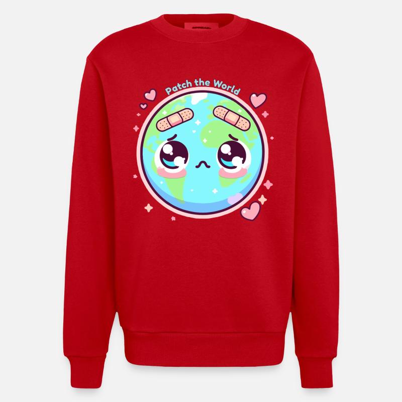 Patch die Welt - Heavyweight Oversized Organic Crew Neck Made in EU - Rot