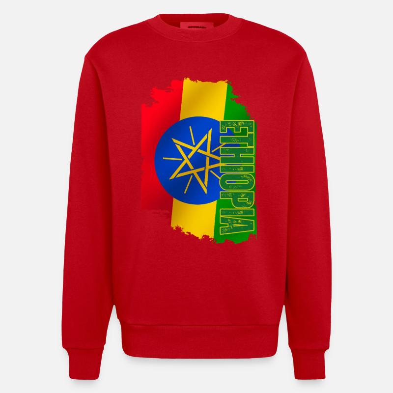 Drapeau de l’Éthiopie vertical, J’aime l’Éthiopie - Sweat bio épais oversize fabriqué en UE - rouge