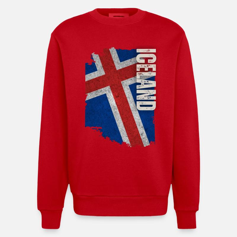 Drapeau vertical de l’Islande, j’aime l’Islande - Sweat bio épais oversize fabriqué en UE - rouge
