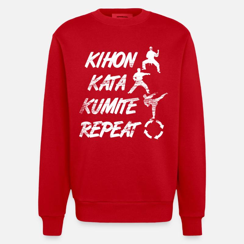 Kihon Kata Kumite Repeat - Heavyweight Oversized Organic Crew Neck Made in EU - red