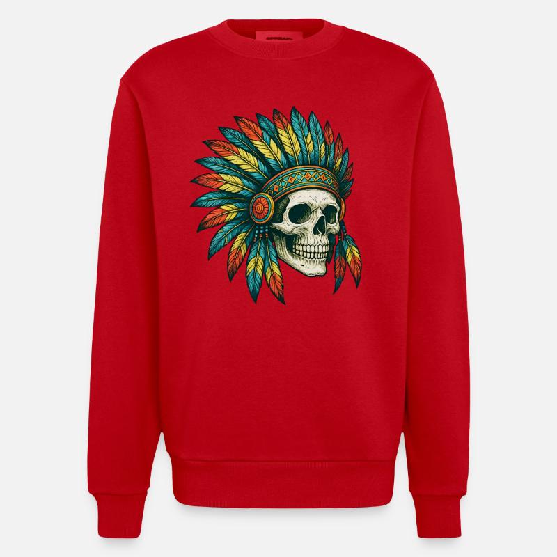 Eingeborener Stamm Schädel Illustration - Heavyweight Oversized Organic Crew Neck Made in EU - Rot