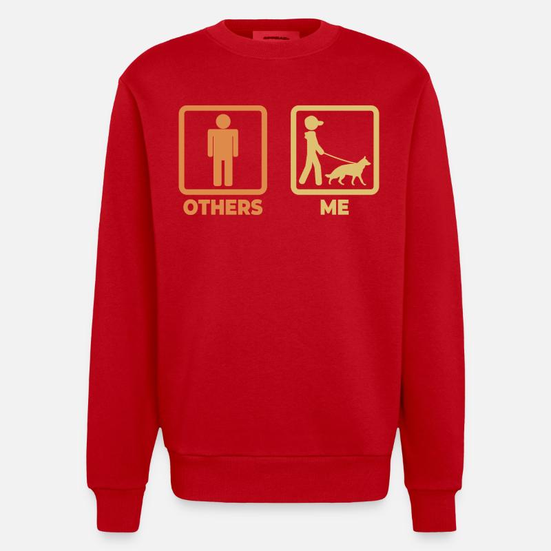 German Shepherd Stick Figure - Heavyweight Oversized Organic Crew Neck Made in EU - red