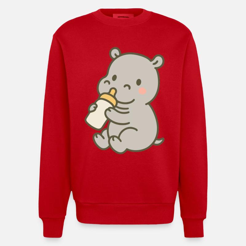 Flusspferdchen mit Fläschchen - Heavyweight Oversized Organic Crew Neck Made in EU - Rot