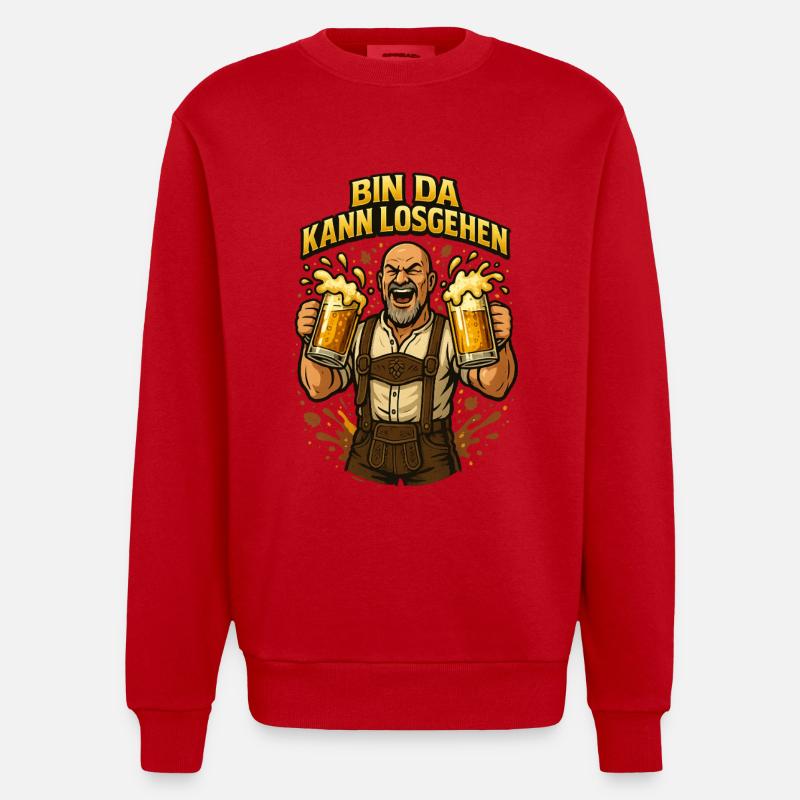 Bier Bierkrug Bierflasche Bierzelt Biergarten - Heavyweight Oversized Organic Crew Neck Made in EU - Rot