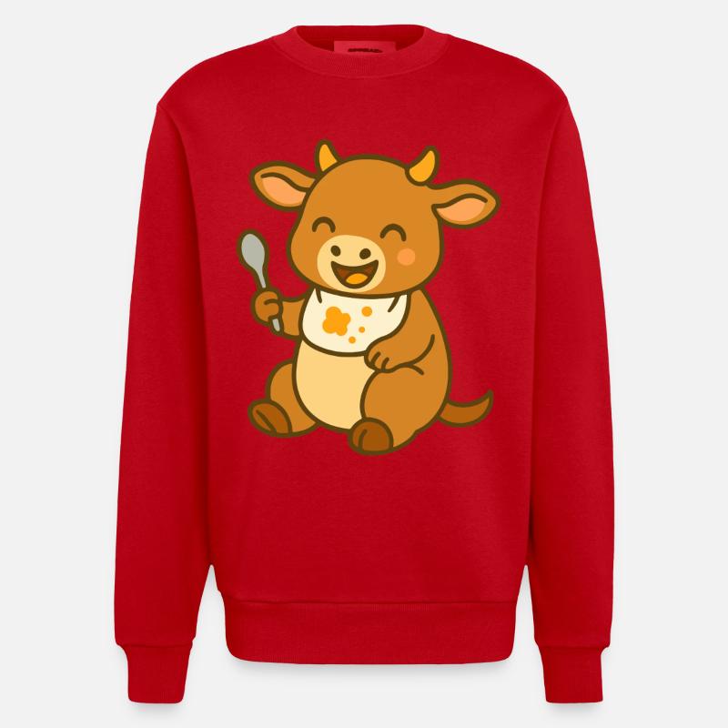 Kälbchen mit Lätzchen und Futterfreude - Heavyweight Oversized Organic Crew Neck Made in EU - Rot