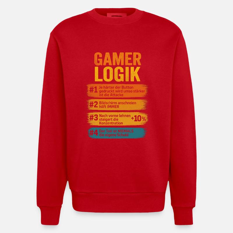 Gamer Logik Computer PC Controller Zocker - Heavyweight Oversized Organic Crew Neck Made in EU - Rot