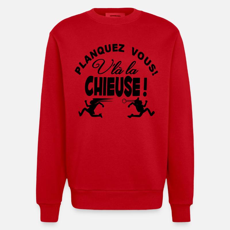 La Chieuse arrive planquez vous! - Sweat bio épais oversize fabriqué en UE - rouge