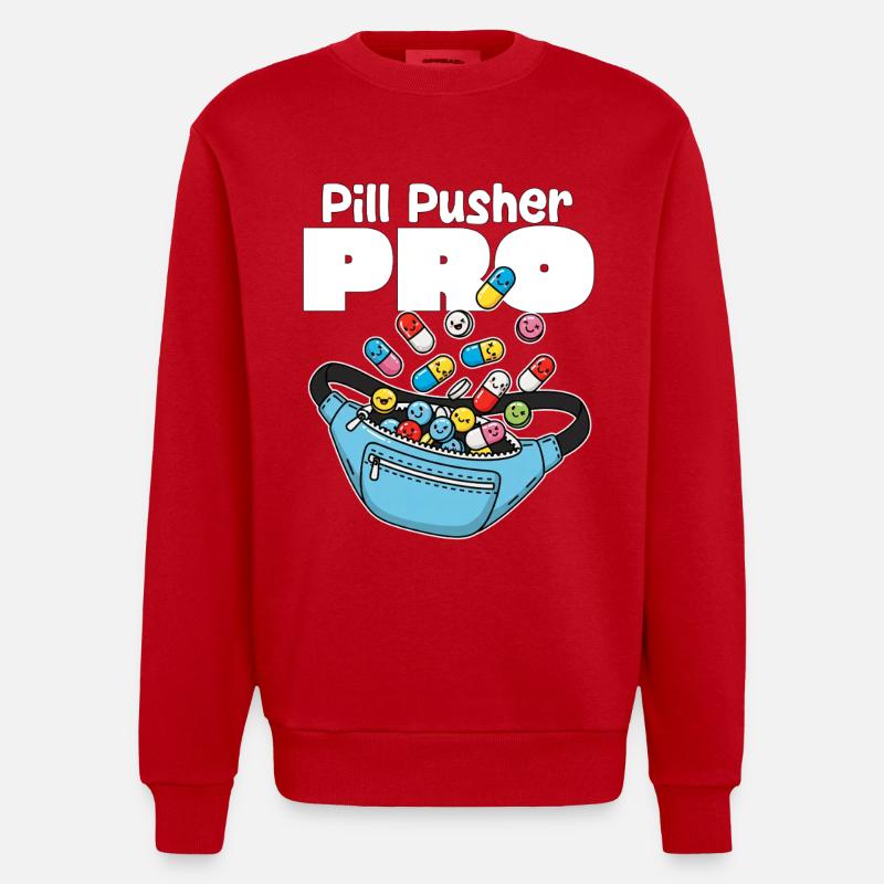 PILL PUSHER PRO - KRANKENSCHWESTER GESCHENK - Heavyweight Oversized Organic Crew Neck Made in EU - Rot