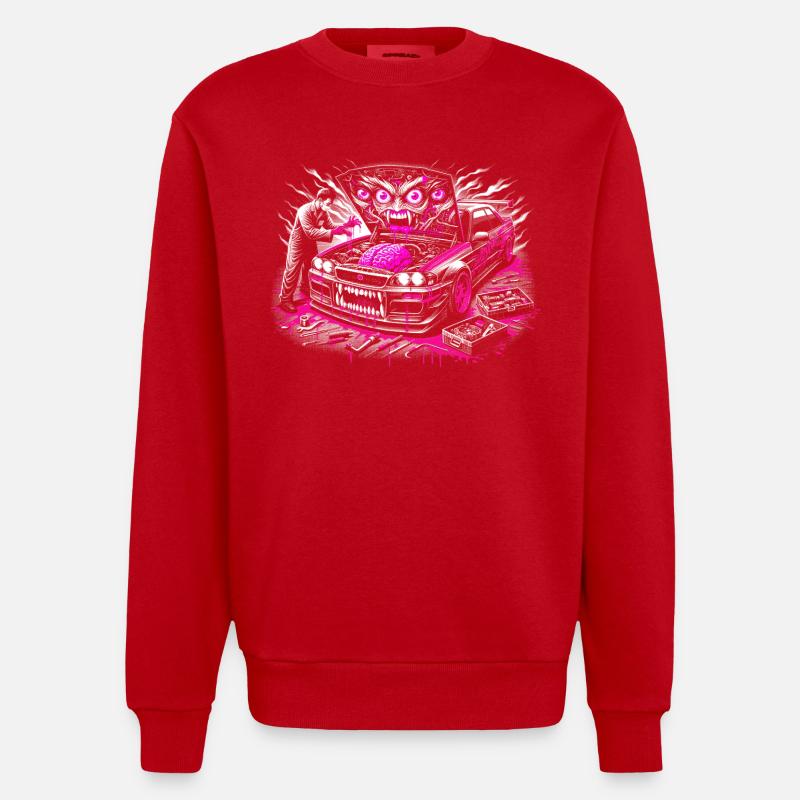 Neon Monster Car Graffiti Design - Sweat bio épais oversize fabriqué en UE - rouge