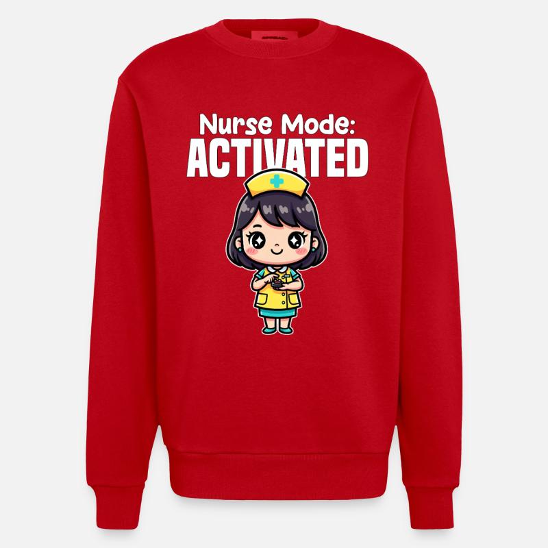 NURSE MODE ACTIVATED - NURSE GIFT - Heavyweight Oversized Organic Crew Neck Made in EU - red