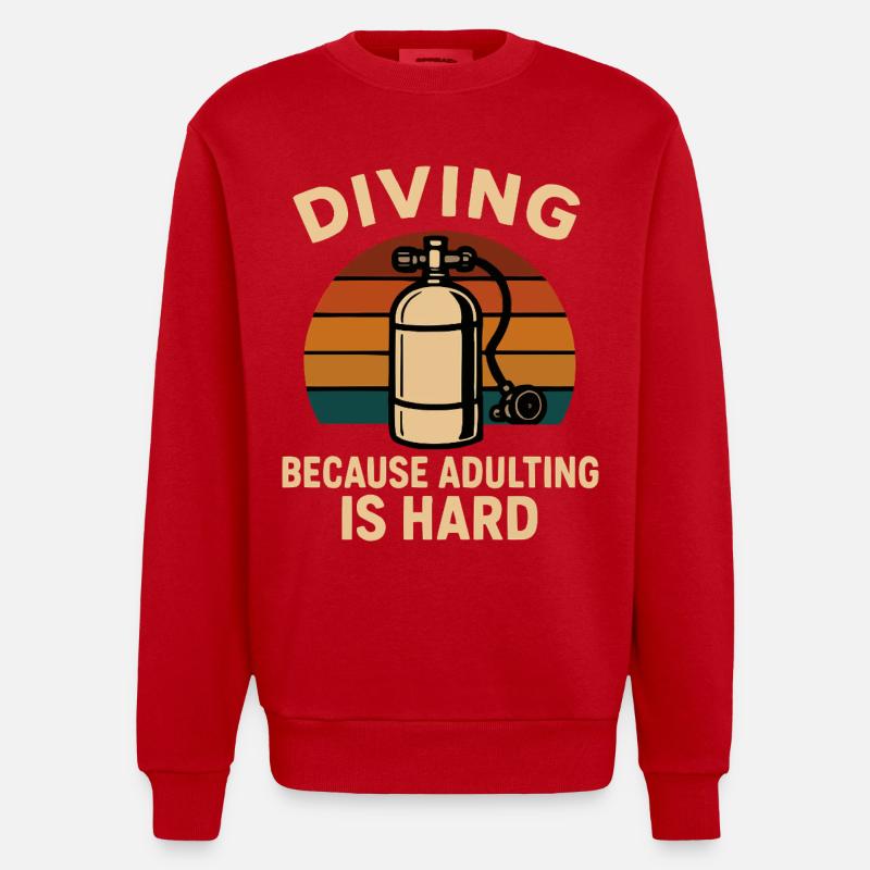 Diving Escape – When adulthood is annoying - Heavyweight Oversized Organic Crew Neck Made in EU - red