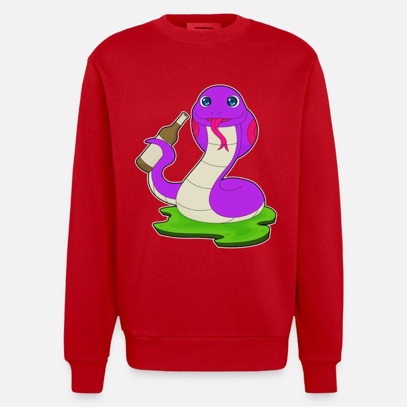 Bouteille de bière Snake - Sweat bio épais oversize fabriqué en UE - rouge