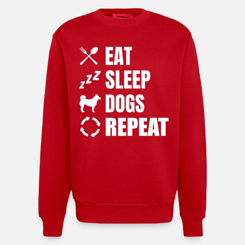 Manger dormir chiens répéter - Sweat bio épais oversize fabriqué en UE - rouge