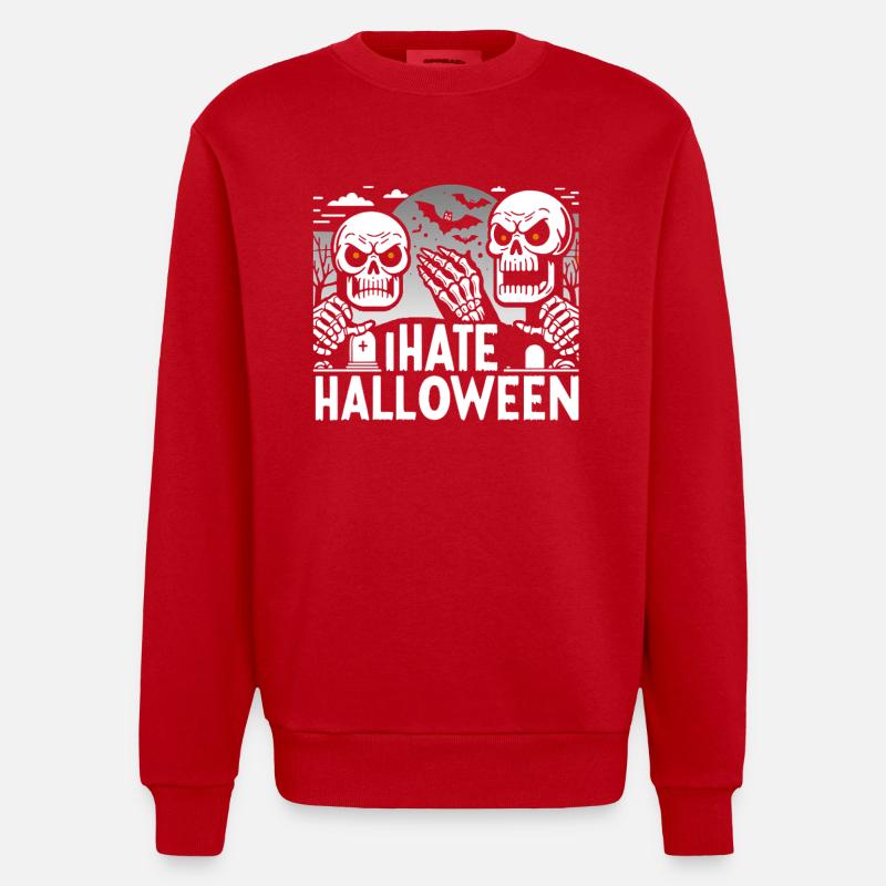 Dark Gothic Halloween Skeleton Design - Heavyweight Oversized Organic Crew Neck Made in EU - red