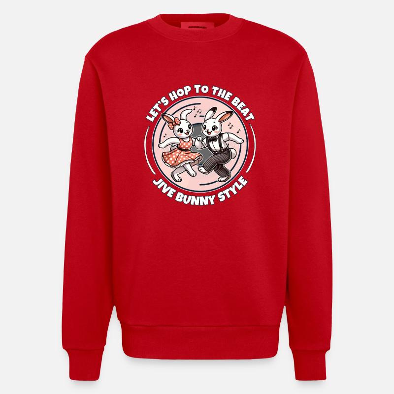 Retro Rockabilly Tanzendes Hasenpaar - Heavyweight Oversized Organic Crew Neck Made in EU - Rot