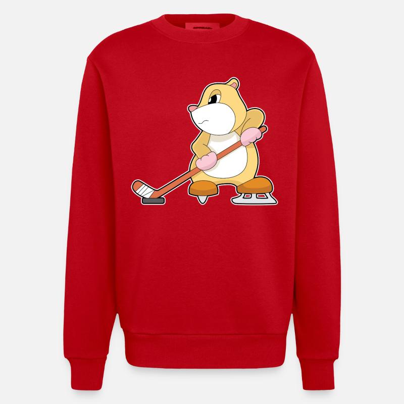 Hamster Eishockey Eishockeyschläger - Heavyweight Oversized Organic Crew Neck Made in EU - Rot