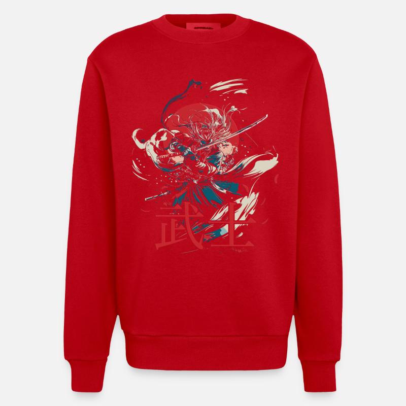 samurai warrior japanese designs - Heavyweight Oversized Organic Crew Neck Made in EU - red