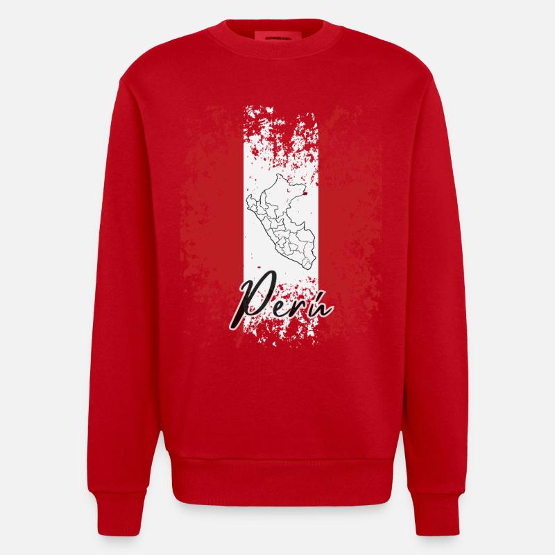 J'aime le Pérou, le drapeau péruvien - Sweat bio épais oversize fabriqué en UE - rouge