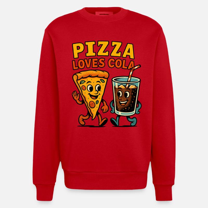 Pizza et Cola Happy Duo Design - Sweat bio épais oversize fabriqué en UE - rouge